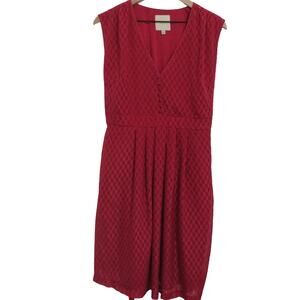 Modcloth Womens Sz L Red Geometric Sleeveless Short Dress V Neck Button Front
